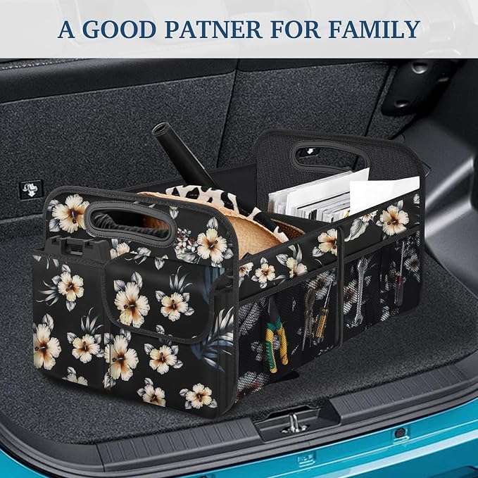 Femuar Car Trunk Organizer, Car Storage Organizer with Large Capacity Waterproof Collapsible Trunk Organizer for Car Suv/Jeep/Sedan (Hibiscus flowers, Standard) - Image 7