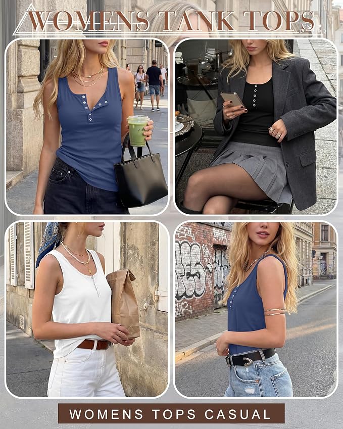 Ficerd 3 Pack Women's Henley Tank Tops Sleeveless Button Down Summer Shirts 2026 Casual Trendy Loose U Neck Tee Blouses - Image 4