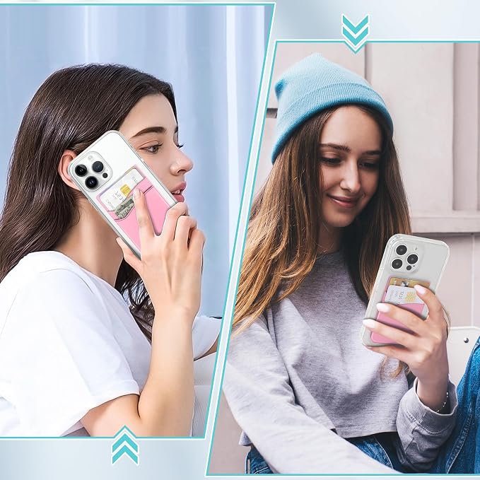 SHANSHUI Phone Wallet, Strong Adhesive Silicone Wallet Sleeve Pocket Stick on ID Credit Card Holder for All Smartphones - 5 Pack Black White Grey Pink Rose - Image 6