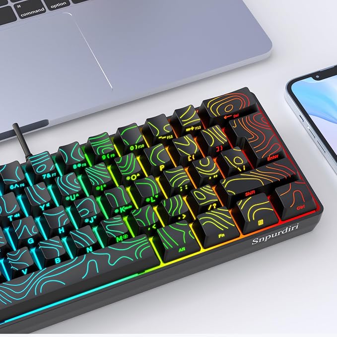 Snpurdiri 60% Wired Gaming Keyboard 61 Keys RGB (Contour Line-Black) | Backlit Small Gaming Keyboard Ultra-Compact for PC/Mac Gamer, Typist, Travel, Easy to Carry on Business Trip - Image 7