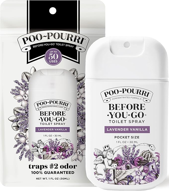 Poo-Pourri Before-You-Go Pocket Toilet Spray, Travel Essentials, Lavender Vanilla, 1 Fl Oz, Up to 50 Uses, On-The-Go Bathroom Odor Deodorizer with Essential Oils, TSA Approved Size by Unknown