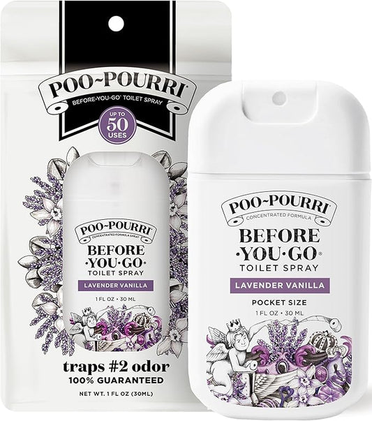 Poo-Pourri Before-You-Go Pocket Toilet Spray, Travel Essentials, Lavender Vanilla, 1 Fl Oz, Up to 50 Uses, On-The-Go Bathroom Odor Deodorizer with Essential Oils, TSA Approved Size by Unknown