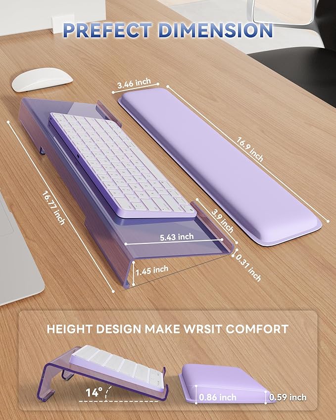 Laborio Computer Keyboard Wrist Rest, Keyboard Riser Stand for Desktop | Purple, Ergonomic Acrylic Keyboard Holder, Non-slip Wrist Pad, Pain Relief for Typing, Multiple Colors - Image 6