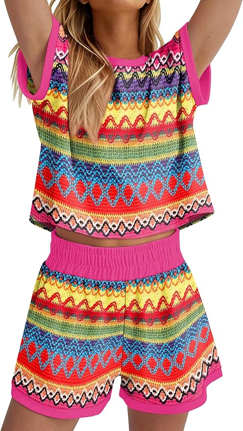 WIHOLL Two Piece Sets for Women Summer Lounge Short Sets Cap Sleeve Crew Neck Sweatsuit with Pocket XS-2XL - Image 4