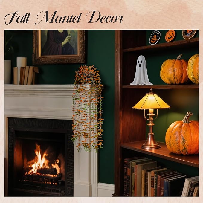 Der Rose 1Pcs Fake Fall Plants Hanging Orange Artificial Potted Faux Eucalyptus Plant Decorations for Fall Thanksgiving Bathroom Table Centerpiece Wall Kitchen Room Decor Indoor and Outdoor - Image 6