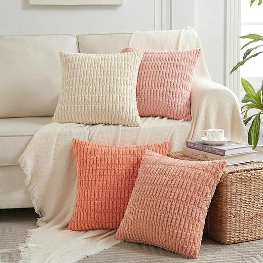 Fancy Homi 4 Packs Decorative Throw Pillow Covers for Living Room Couch Bed, Modern Farmhouse Boho Home Décor Accent Cushion Case, 12" x 12", Pink Series by Fancy+Homi