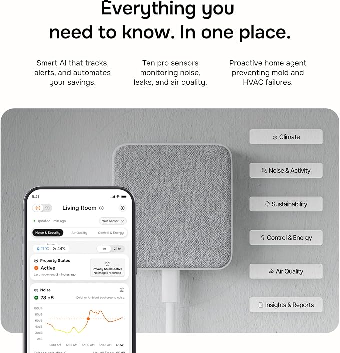 Layla Smart Home Agent 9-in-1 Smart Sensor & Air Quality Monitor (CO2, bVOC, Humidity) | Noise & Motion Detector, AC Controller, Energy Savings | Compatible with Alexa & Google Home | No Subscription - Image 6