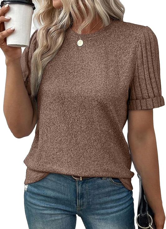 SHEWIN Women's Short Sleeve Summer Tops Crewneck Knit Solid Loose Casual Basic T Shirts Tee Blouses by SHEWINBeYourFashionStylist
