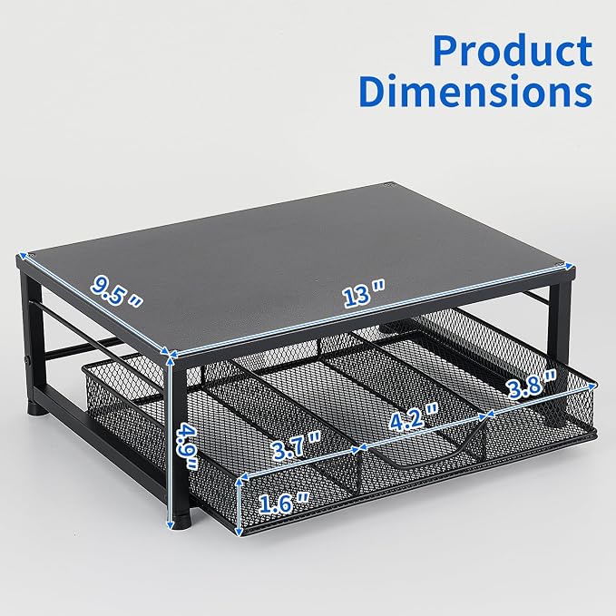 Small Laptop Stand for Desk, Monitor Stand Riser, Desk Organizer for Office Organization, Office Desk Accessories, Computer Desktop Stand with Drawer for Home, Office, School (Black) - Image 2