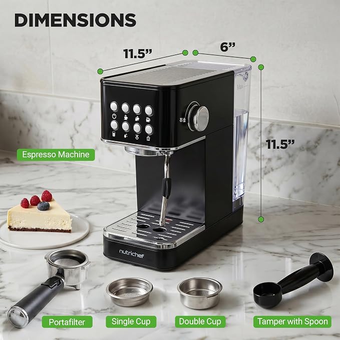NutriChef 20-Bar Espresso Maker With Milk Frother | Removable 1.8 Quart Water Tank | Coffee Maker for Brewing Espresso, Cappuccino, Latte, Americano & Cold Brew Coffees | Black - Image 8