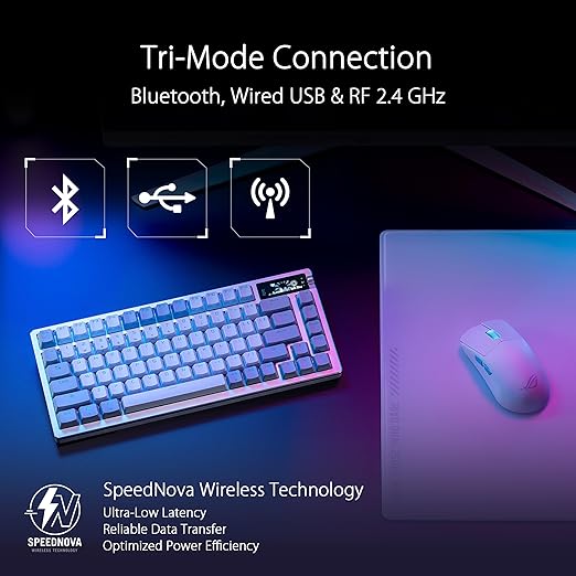 ASUS ROG Azoth Wireless Mechanical Gaming Keyboard – 75% TKL, Tri-Mode Connectivity, Hot Swappable Pre-lubed ROG NX Snow Linear Switches, PBT Keycaps, RGB, OLED Display, PC/Mac Support - White | Tri-Mode Connectivity, Hot Swappable Switches, Pre-lubed ... - Image 3