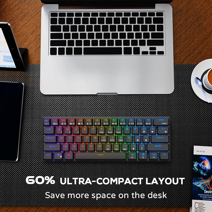 RK ROYAL KLUDGE RK61 Wireless Mechanical Keyboard with Coiled Cable, Black | 60% RGB Gaming Keyboard with Bluetooth/2.4G/Wired, Hot Swappable 61 Keys Ultra-Compact for Win/Mac/PC Game, Linear Red Switch - Image 2