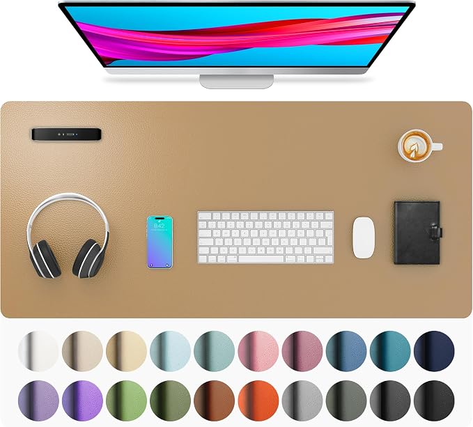 Aothia Faux Leather Desk Mat for Keyboard & Mouse (Khaki, 36" x 17") | Large desk mat for keyboard, mouse and laptop, creating a clean, organized workspace for work, study and everyday use by AothiaSimpleNaturalUnique