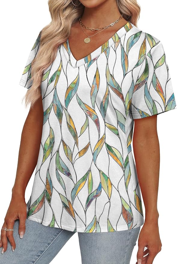 Alaroo Womens Summer Tops 2026 V Neck Short Sleeve Shirts Trendy Dressy Casual Vacation Outfits Printed - Image 3