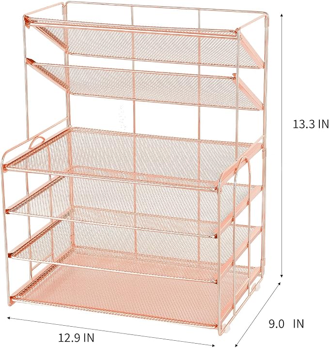 OPNICE Desk Organizers and Accessories, 6-Tier Letter Tray Paper Organizer, Desktop File Organizer, Office Desk Accessories for Office Supplies (Rose Gold) - Image 2