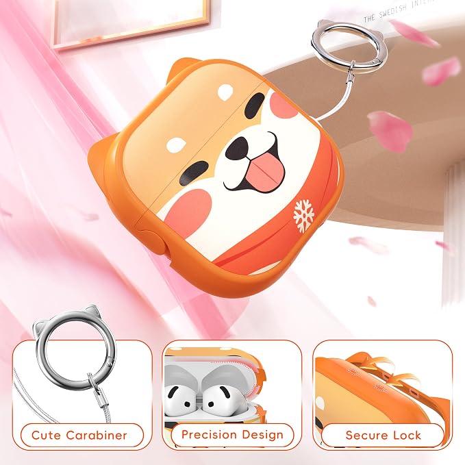for AirPods 4 Case with Cleaning Kit, Cute Cat Ear Print Design & Cute Buckle, Inverted Phone Holder Design, Top Safe Lock Buckle Design, for Girls AirPods 4 case 2024, Orange Dog - Image 5