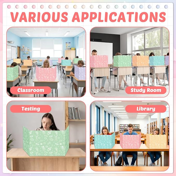 30 Pack Desk Dividers for Students Pastel Space Privacy Folder for Students Waterproof Study Carrel Dividers Testing Divider Privacy Classroom Shield Folder Boards for Classroom Teacher Supplies - Image 6