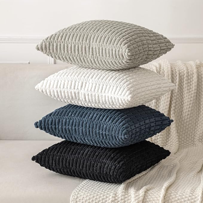 MIULEE Pack of 2 Corduroy Decorative Throw Pillow Covers 20x20 Inch Soft Boho Striped Pillow Covers Modern Farmhouse Home Decor for Sofa Living Room Couch Bed Pure White - Image 4