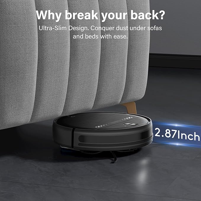 Robot Vacuum and Mop for Pet Hair, 2-in-1 Robot Vacuum Cleaner for Hard Floors&Carpets with 2.87'' Slim Design, Wi-Fi/App/Voice Control, 3D Obstacle Avoidance & Self-Charging - Image 6