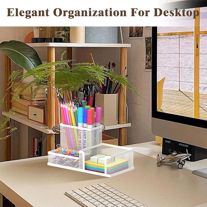 SUPEASY Pen Holder Desk Organizer, Office Supplies Pencil Holder with 3 Compartments, Desk Accessories and Workspace Organizers for Home School Classroom, White - Image 3