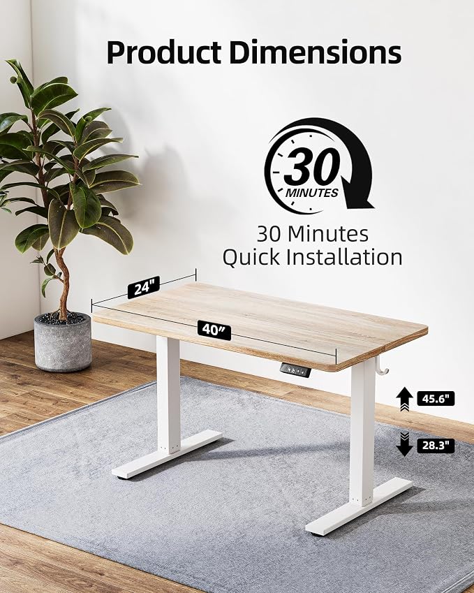 TIQLAB Height Adjustable Electric Standing Desk, 40 x 24 inch, Sit Stand Up Desk, Splice Board, Computer Home Office Desk, Maple Top - Image 5