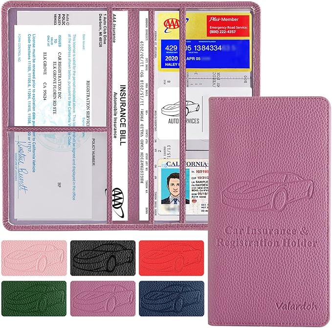 Valardoh Premium Car Registration and Insurance Card Holder, Car Document Holder for Cards, Driver License & other Essential Documents (Purple) by Valardoh