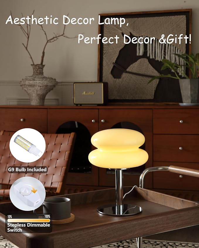 Glivpny Mushroom Lamp Table Lamp for Night Stands,Mid Century Modern Desk Lamps for Bedroom, Vintage Dimmable Bedside Small Cute Lamps, Cool Aesthetic House Warming Gifts New Home Decor(Cream) - Image 4