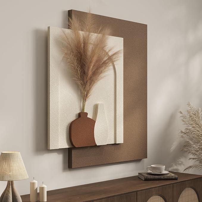 Cuspin Boho 3D Textured Neutral Wall Art, Abstract Beige Brown Artwork for Walls with Pampas, Modern Minimalist Wall Decor for Living Room Bedroom Dining Room Hallway Entryway by Cuspin