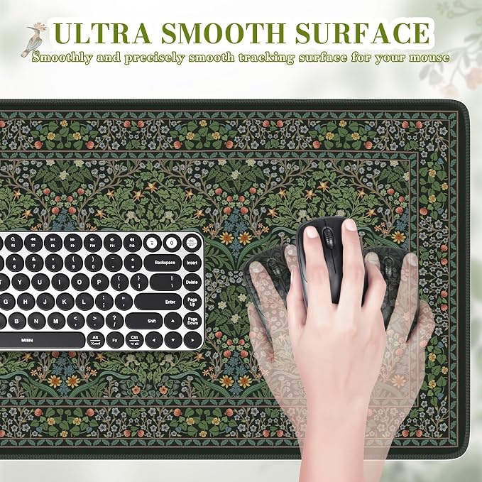 iCasso Retro Mouse Pad, Desk Pad Mat, Full Desk Large Mousepad, Green | 35.4x15.7in Anti-Slip Smooth Surface XXL Computer Pad with Stitched Edges for Home Office Organizer - Image 3