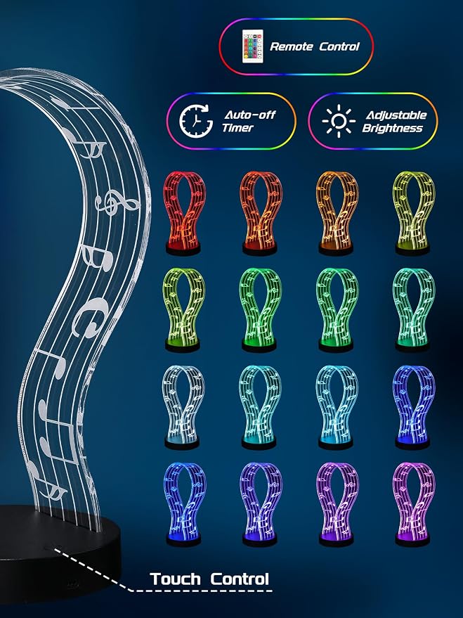 CoolGift Mart Light Up Headphone Stand with 16 Color Lights, Music Notes Pattern Acrylic Headset Stand with 1 USB and 1 Type-C Charging Ports, Gifts for Gamers Men and Music Lovers - Image 2
