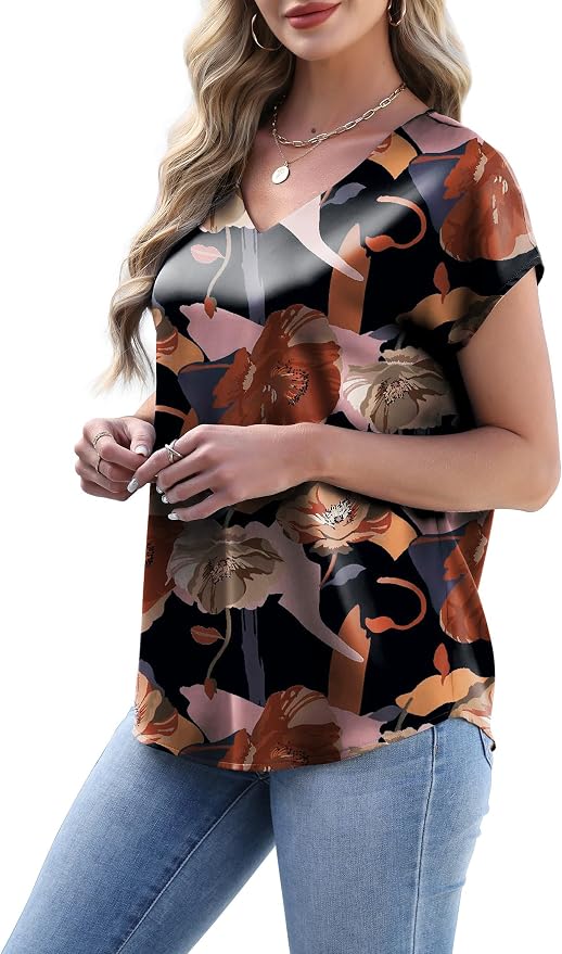 WIHOLL Womens Satin Summer Tops Cap Short Sleeve Blouses V Neck Shirts Business Casual Outfits Fashion Clothing 2026 - Image 5