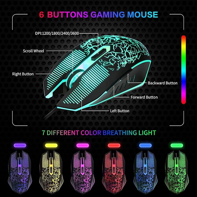Gaming LED Keyboard Mouse Headset and Mousepad Bundle,Wired Rainbow | LED Light Up Gaming Keyboard Mouse Headset, Value 4 In 1 Game Set for Xbox PS4 PS5 PC Laptop Gamer - Image 4
