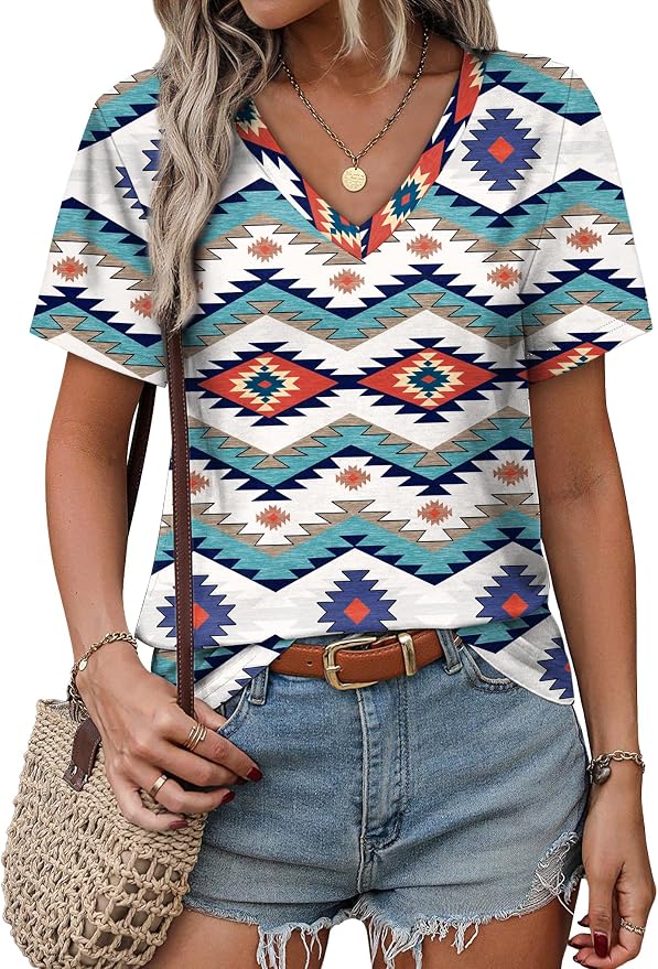 Alaroo Womens Summer Tops 2026 V Neck Short Sleeve Shirts Trendy Dressy Casual Vacation Outfits Printed - Image 3