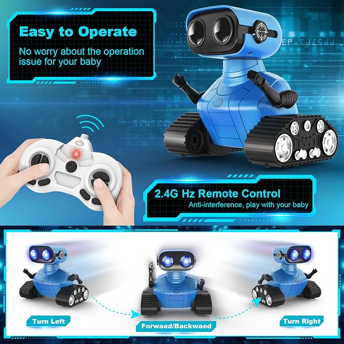 Hamourd Robot Toys for Boys Girls, Rechargeable Remote Control Emo Robots with Auto-Demonstration, Flexible Head & Arms, Dance Moves, Music, Shining LED Eyes for 5+ Years Old Kids - Image 4