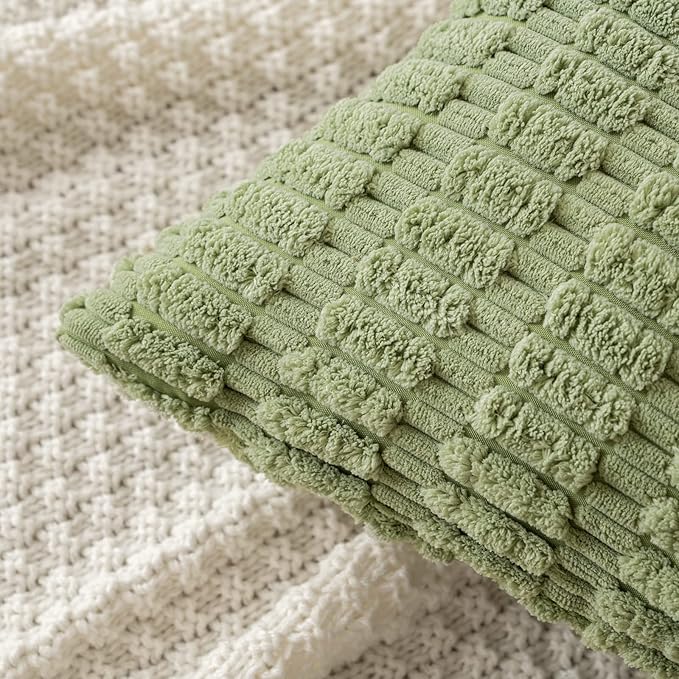 MIULEE Pack of 2 Spring Corduroy Decorative Throw Pillow Covers 12x12 Inch Soft Boho Striped Pillow Covers Modern Farmhouse Home Decor for Summer Sofa Living Room Couch Bed Sage Green - Image 2