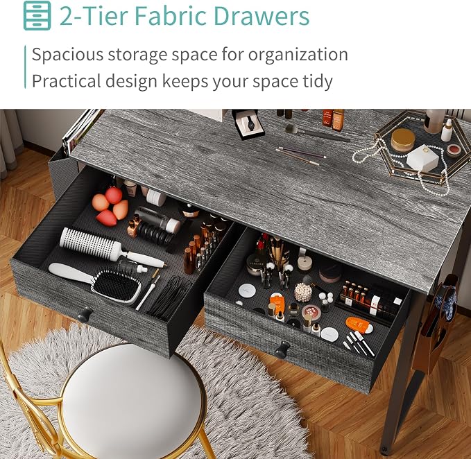Lufeiya Small Desk with Drawers - for Bedroom, 32 Inch Home Office Computer Desk with Fabric Storage Drawer and Bag, Study Writing Table for Small Spaces, Gray - Image 6