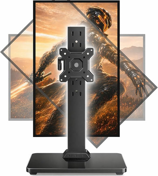 Perlegear Single Monitor Stand for 13–34 inch Screens up to 44 lbs | Heavy-duty steel, swivel, tool-free tilt, 360° rotation, 5 height settings, cable management, max VESA 100x100mm, home office by Perlegear