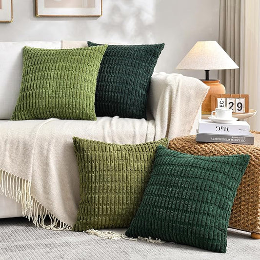 Fancy Homi 4 Packs Decorative Throw Pillow Covers for Living Room Couch Bed, Modern Farmhouse Boho Home Décor Accent Cushion Case, 14" x 14", Green Series by Fancy+Homi