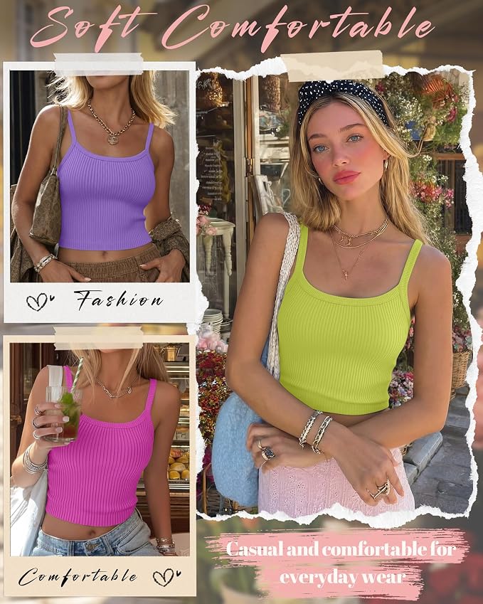 Ficerd 3 Pack Women's Tank Tops 95% Cotton Spaghetti Strap Ribbed Crop Camisole Slim Fitted Basic Summer Sleeveless Layer - Image 5
