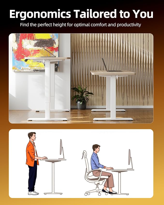 TIQLAB Electric Standing Desk, 47 * 24 Inches Adjustable Height Stand up Desk,Sit Stand Home Office Table with Splice Board, Light Walnut - Image 4