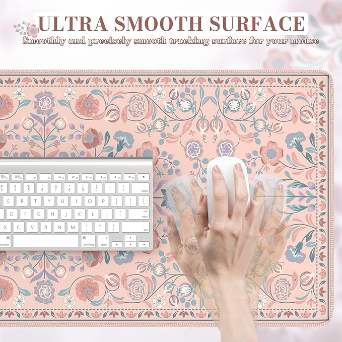 iCasso Desk Mat, Large Mouse Pad,35.4x15.7in,Peach Pink | Desk Pad Mat,Anti-Slip Big Mousepad with Stitched Edges for Work Home Offive - Image 3