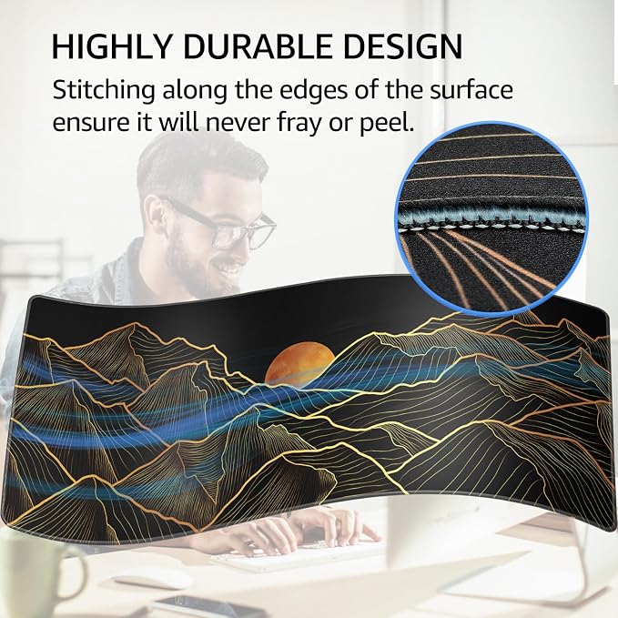 KTRIO Large Gaming Mouse Pad, Desk Mat, 31.5 x 11.8 in, Bright Rise, XL | Smooth Micro-Weave Surface, Artistic Pattern Design, Non-Slip Rubber Base, Durable Stitched Edges, Office & Home Use - Image 3