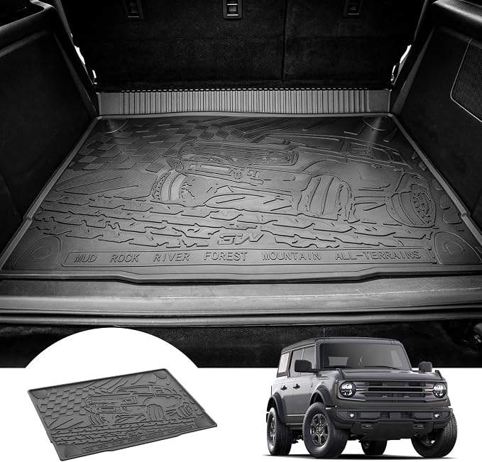 3W Cargo Liner Custom Fit for 2021-2025 2026 Ford Bronco 4 Door, All Weather TPE Heavy Duty Truck Car Mat Accessories Fit for Bronco Trunk Mat, Black (Not for Bronco Sport) by 3W