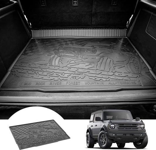 3W Cargo Liner Custom Fit for 2021-2025 2026 Ford Bronco 4 Door, All Weather TPE Heavy Duty Truck Car Mat Accessories Fit for Bronco Trunk Mat, Black (Not for Bronco Sport) by 3W