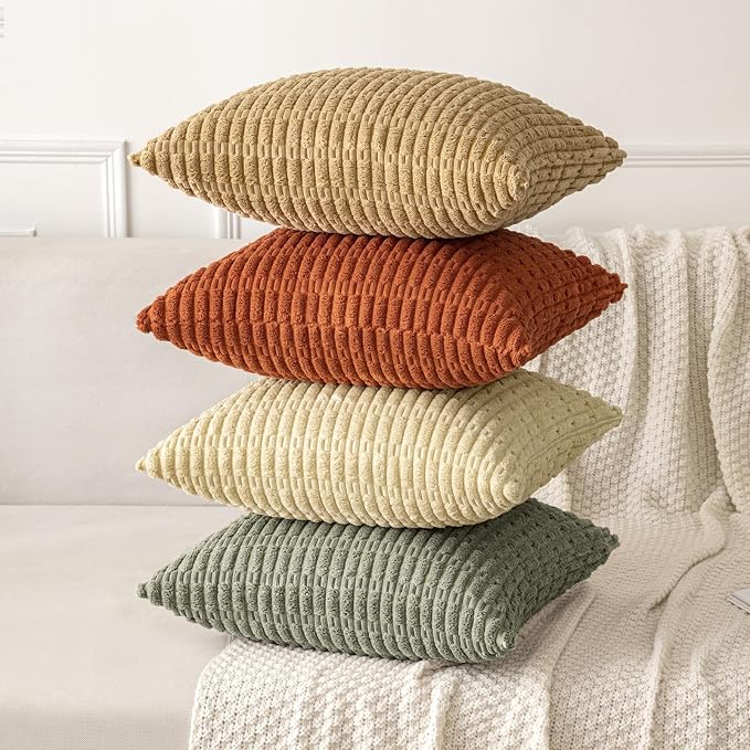 MIULEE Pack of 2 Corduroy Decorative Euro Sham Throw Pillow Covers 24x24 Inch Soft Boho Striped Pillow Covers Modern Farmhouse Home Decor for Summer Sofa Living Room Couch Bed Light Olive Green - Image 8
