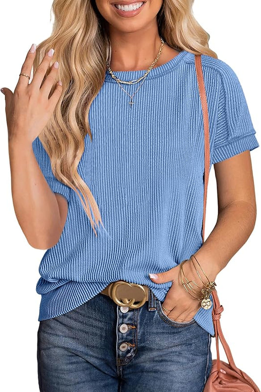 ANRABESS Womens Short Sleeve Crewneck Shirts Ribbed Knit High Low Hem T Shirt 2026 Summer Spring Casual Tops Trendy Clothes by ANRABESS