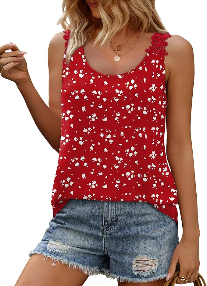 OFEEFAN Tank Top for Women Loose Fit Crew Neck Sleeveless Shirts Strap Lace Camisole Chiffon Summer Tops Curved Hem - Image 2