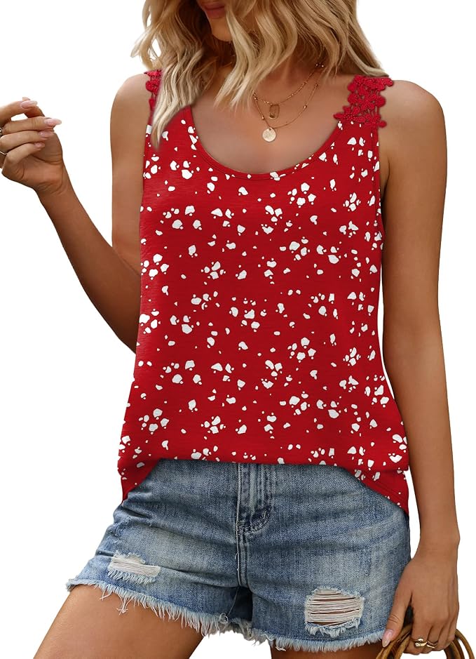 OFEEFAN Tank Top for Women Loose Fit Crew Neck Sleeveless Shirts Strap Lace Camisole Chiffon Summer Tops Curved Hem - Image 2