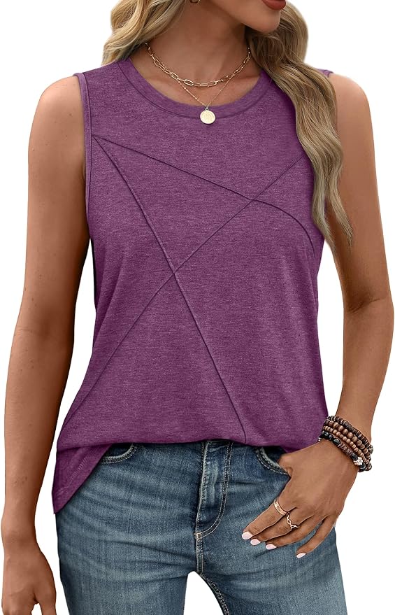 WIHOLL Women's Sleeveless Summer Crewneck Loose Fit Tank Tops - Image 2