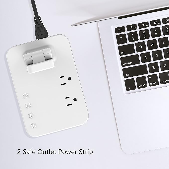 Drevet LED Desk Lamp, Desk Light with 1 USB Charging Port and 2 AC Power Outlet, 3 Lighting Modes, 3 Level Brightness,1H Timer, Touch Control, Eye-Caring Home Office Foldable Table Lamp (White) - Image 3